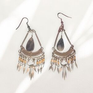Bohemian Teardrop Dangle Earrings in Gold and Cream - Women Jewelry